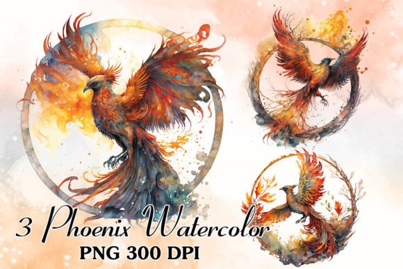 Download Fire Phoenix Watercolor Clipart Bundle - Phoenix Collection