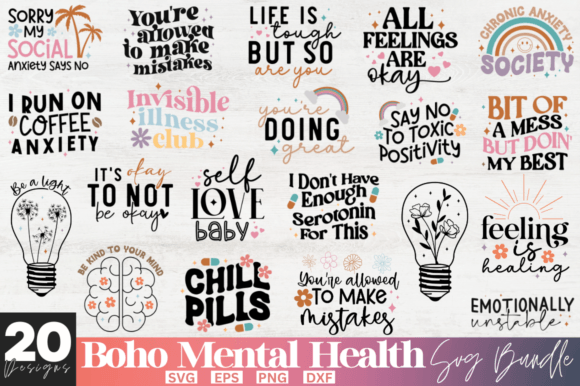 Download Boho Mental Health SVG Bundle,Positive - Positive Collection
