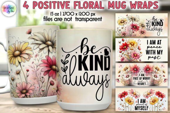 Download Positive Quotes Floral Mug Wrap Designs - Positive Collection