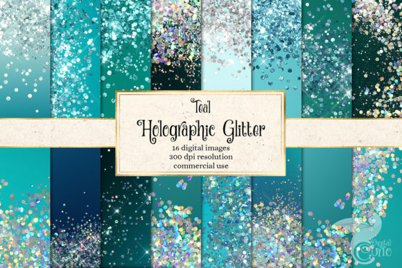 Download Teal Holographic Glitter Digital Paper - Glitter Collection